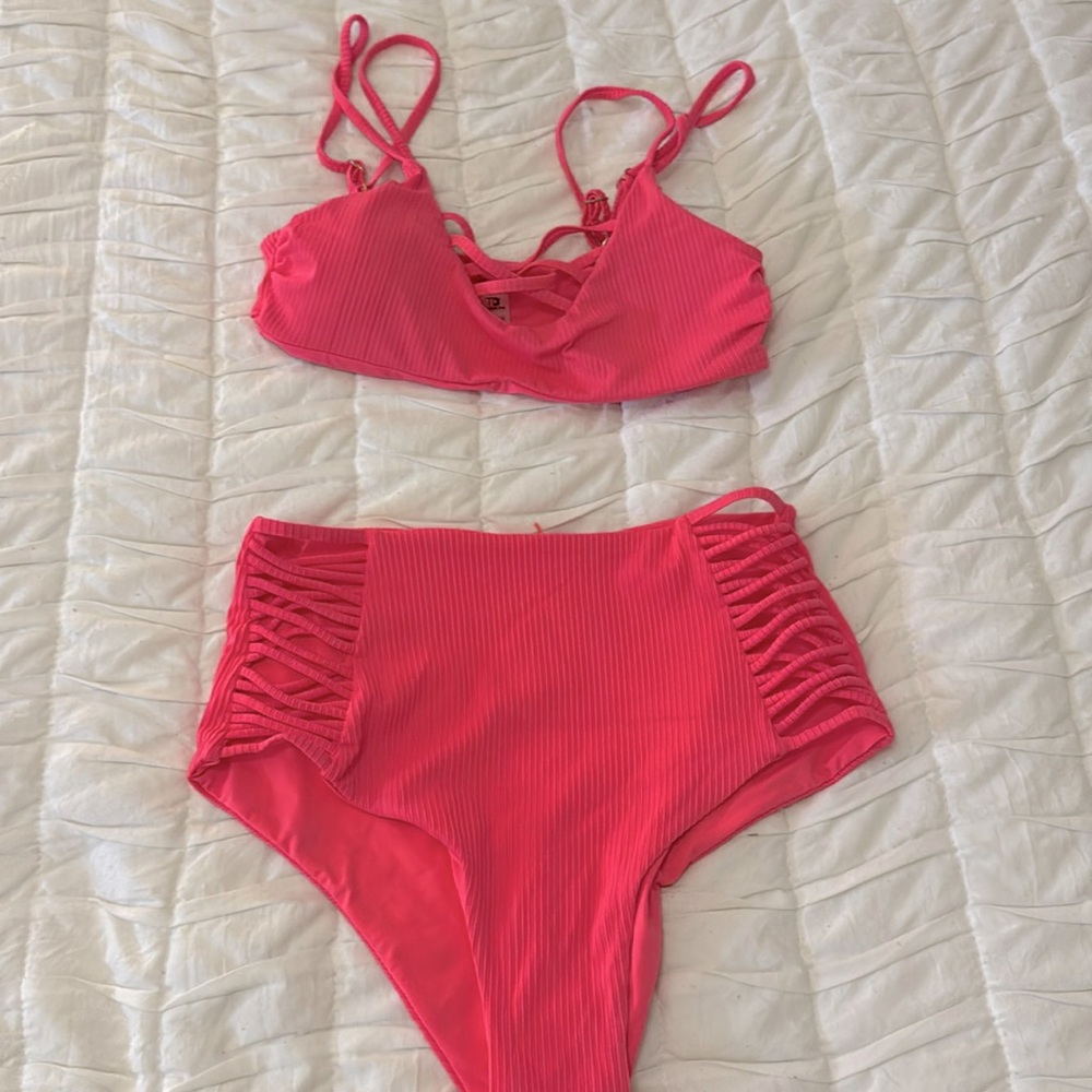coral colored bikini set